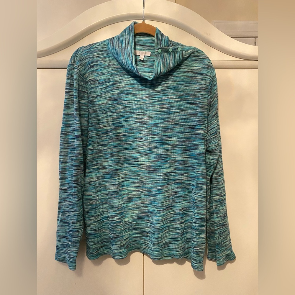 Talbots Blue and Green Striped Cowl Ribbed Pullover